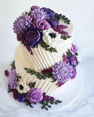 Торт с цветами из крема - 59 фото