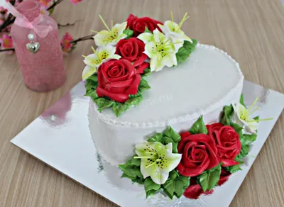 Свадебный торт Сердце шоколадный с розами из крема рецепт с фото пошагово -  1000.menu