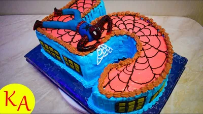 Торт цифра пять с фигуркой человека паука из мастики - YouTube