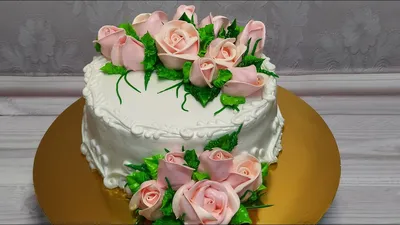 Торт с большими бутонами розовых роз - YouTube