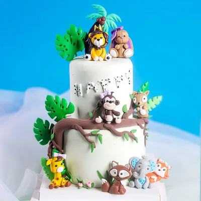 Декор для торта в виде лесных животных и тортов, искусственный слон, тигр,  один из первых сафари в джунглях, украшение для торта на день рождения,  детский Декор для вечеринки - купить по выгодной