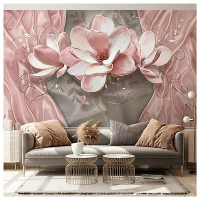 Фотообои 3D розовые цветы/ Красивые уютные обои на стену в интерьер  комнаты/ 3Д расширяющие пространство над кроватью или над столом/ На кухню  в спальню детскую зал гостиную прихожую/ размер 300х180см/ Флизелиновые —