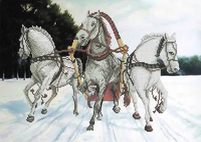 Схема для вышивания бисером Тройка лошадей А3-К-729 Acorns