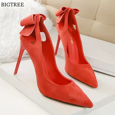 Женские туфли-лодочки с бантом сзади и вырезом сзади, красные, черные,  розовые туфли с острым носком, женская обувь на высоком к צֶבַע gray Shoe  Size 6