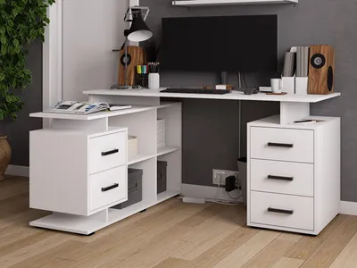 Стол компьютерный угловой СКМУ-3 белый купить в Якутске онлайн в  интернет-магазине \"Саха-Мебель\".