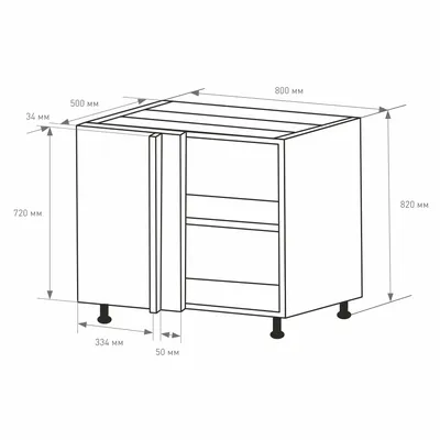 Корпус нижнего углового шкафа белый 720х800(1000)х500 мм купить недорого в  интернет-магазине товаров для кухни Бауцентр