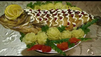 рыба фаршированная с кунжутом украшение блюда карвинг по овощам - YouTube