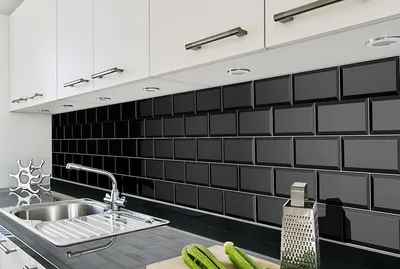 Черная плитка на кухне фартук - 55 фото