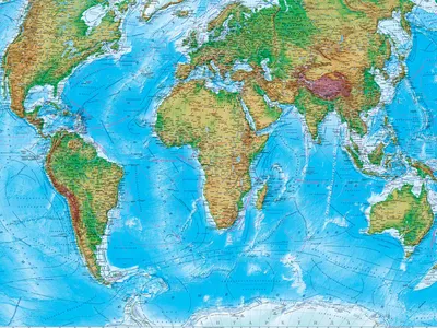 настенная Физическая карта мира ламинированная (101)