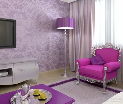 Фиолетовые обои в гостинной фото