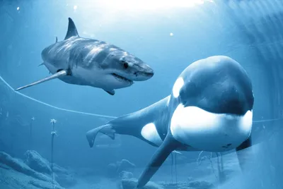 Битва титанов: белая акула против косатки | Пикабу