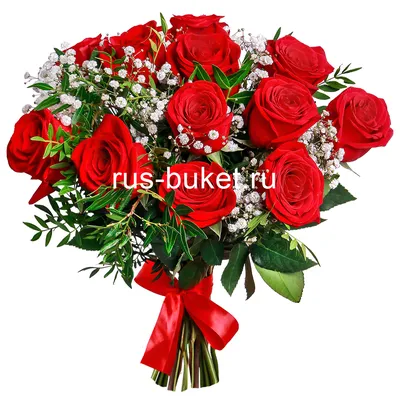 Букет «Алые розы» с гипсофилами и розами - купить в Саратове за 5 070 руб