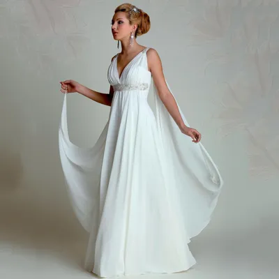 Свадебные платья в греческом стиле со шлейфом Watteau, сексуальные длинные  шифоновые пляжные платья с V-образным вырезом для беременных - купить по  выгодной цене | AliExpress