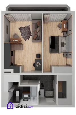 3D дизайн квартиры| Планировка двухкомнатной квартиры| Экспресс дизайн  двушки |izidizi.com | Проектирование дома, План маленького дома, Дизайн