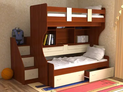 Детские кроватки двухъярусные: с лестницей, ящиками и другие варианты, фото  дизайна