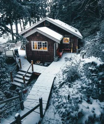 Дом в зимнем лесу - 59 фото
