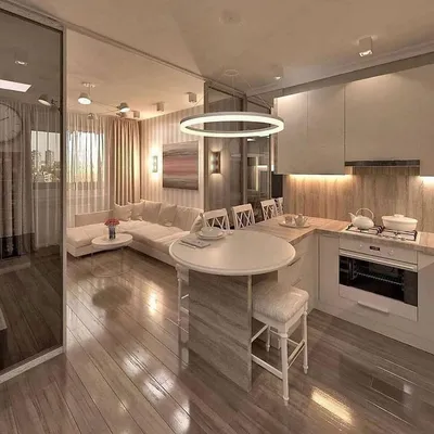 Стильный зал с оборудованной кухней в стиле просторных апартаментов #3935 |  Bash Today