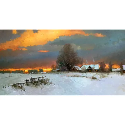 Купить картину Закат в деревне зимой в Москве от художника Быков Виктор