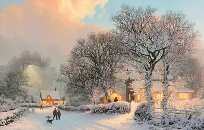 Обои закат, Зима, деревня картинки на рабочий стол, раздел новый год -  скачать