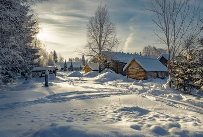 Русская деревня зимой - 63 фото