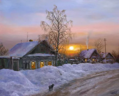 Зимний вечер в деревне - 52 фото