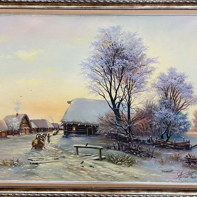Картина «Зима в деревне» 60х90 – купить онлайн на Ярмарке Мастеров –  QN410RU | Картины, Москва