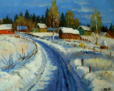 Картина маслом \"Зима в деревне\" — В интерьер