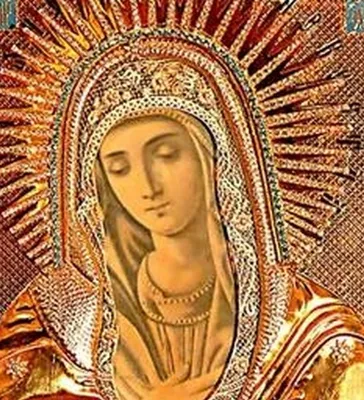 Купить икону Божией Матери «Тихвинская» в латунном окладе.