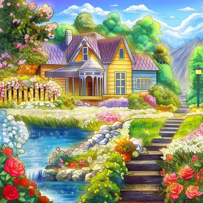 Красивый дом с прекрасным садом среди гор - Puzzle Factory