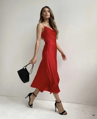 Купить вечернее миди платье красного цвета. Платье-комбинация «Silk»