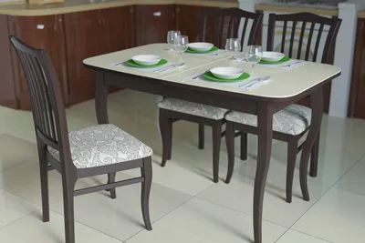 Каталог обеденных столов | Купить раздвижной кухонный стол KN 12M,  столешница прямоугольной формы из кремового ударопрочного стекла, подстолье  венге