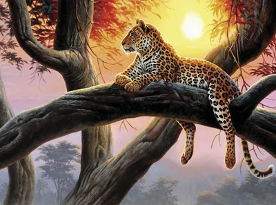 Леопард лежащий на дереве | Премиум Фото