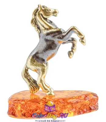 фигурка \"Лошадь на Дыбах\" из бронзы на янтаре купить