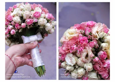 Baiciurina Olga's Design Room: Ivory\u0026pink Little rosses wedding  bouquet-Букет невесты из маленьких розочек.