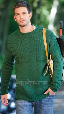 Зеленый бесшовный мужской пуловер, вязаный спицами | Мужские свитеры,  Одежда, Узоры вязанных свитеров