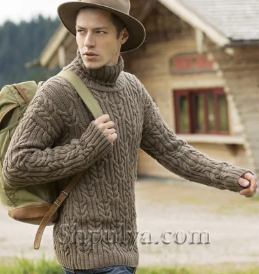 Мужской свитер с узором из кос — Shpulya.com - схемы с описанием для  вязания спицами и крючком