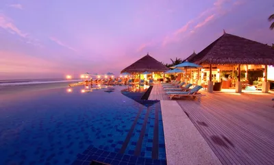 Картинка Мальдивы, тропики, пляж, курорт, вечер HD фото, обои для рабочего  стола