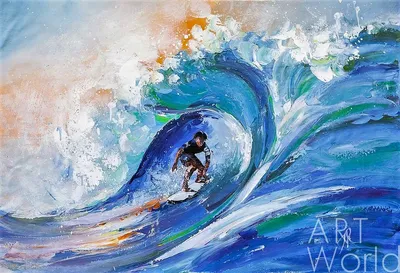 Картина маслом \"Серфинг на больших волнах\" 60x90 JR190805 купить в Москве