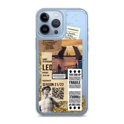 Жидкий чехол с блестками для iPhone 13 Pro Max с принтом «Санкт-Петербург  коллаж» — купить в интернет-магазине Case Place