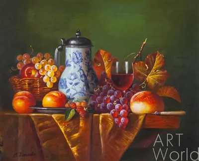Картина маслом \"Натюрморт с кувшином вина и фруктами\" 50x60 MP181201 купить  в Москве
