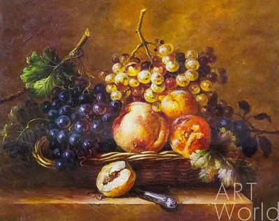 Копия картины Адрианы-Йоханны Хаанен \"Натюрморт с фруктами в корзине и  ножом\