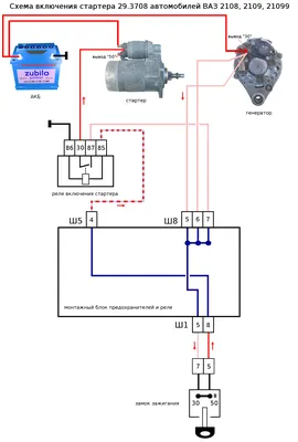 Схемы соединений стартера 29.3708 ВАЗ 2108, 2109, 21099