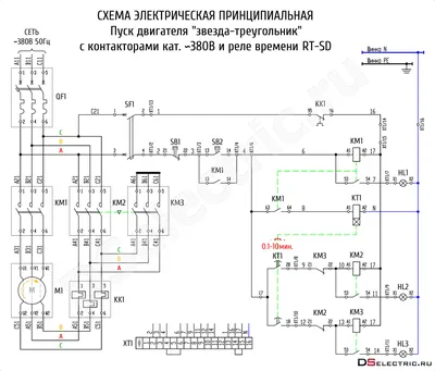 Схема подключения реле времени RT-SD для пуска электродвигателя  «Звезда-Треугольник» от компании EKF electrotechnica | Re][miLL