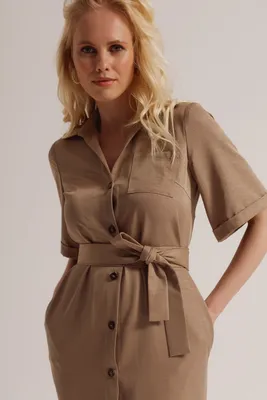 Платье-рубашка бежевого цвета с коротким рукавом - купить в  интернет-магазине женской одежды Natali Bolgar