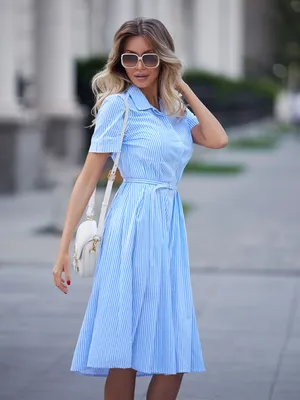 Платье-рубашка в полоску за 7 500 руб. (Цвет:Голубой) купить в  интернет-магазине Sabellino