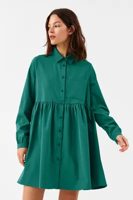 Платье-рубашка oversize с длинными рукавами 2231309536$L, цвет: зеленый  (171) по цене 1599 рублей - купить в Интернет-магазине «Befree»
