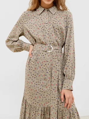 Платье-рубашка из 100% вискозы длинное бежевое с цветочным принтом  арт.1135930md0790 купить в интернет-магазине Pompa