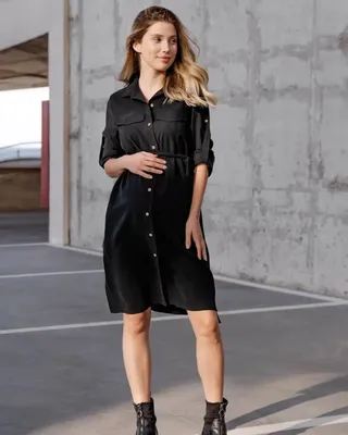 Черное платье-рубашка для будущих и кормящих мам Moby купить Москва,  Санкт-Петербург, Россия. Интернет-магазин ➜стильной дизайнерской одежды для  беременных и кормящих мам ➜KAPUSTA Fashion.