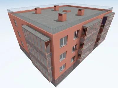 3D виды крыши трехэтажного одноподъездного многоквартирного дома на 18  квартир
