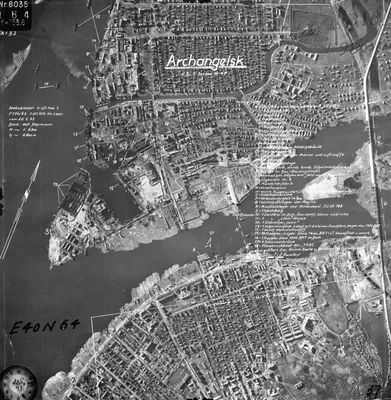 Старый Архангельск - Карта Архангельска. Фотография, сделанная немецким  самолетом-разведчиком 22 мая 1943 года